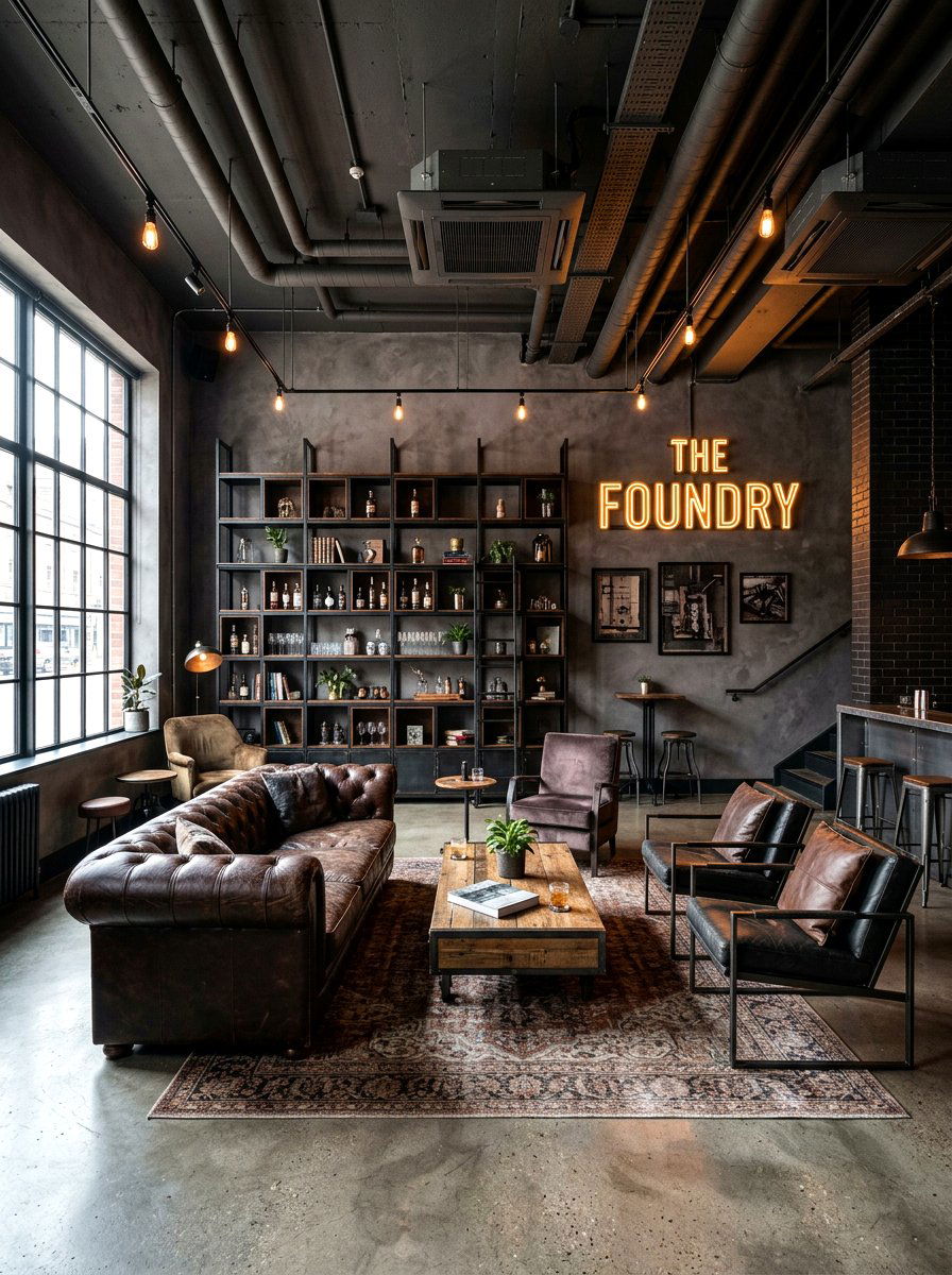 Industrial Style Dark Lounge - 30 moody lounge room ideas
