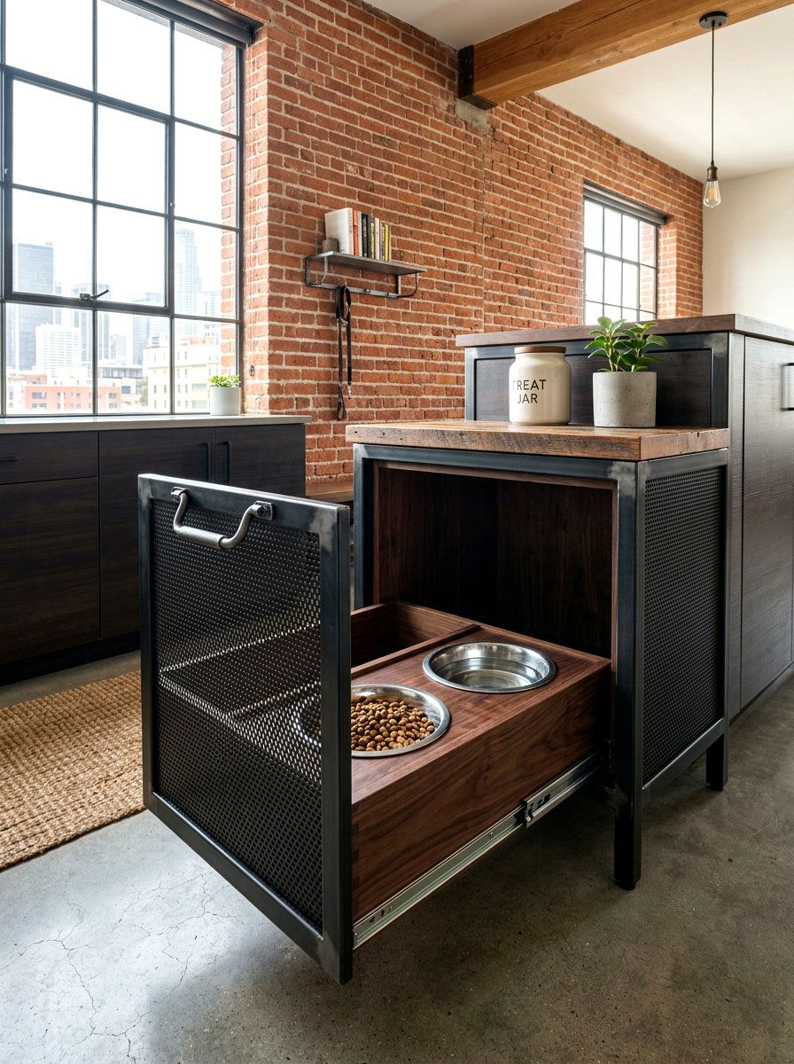 Industrial Style Dog Bowl Drawer - 30 dog bowl drawer ideas