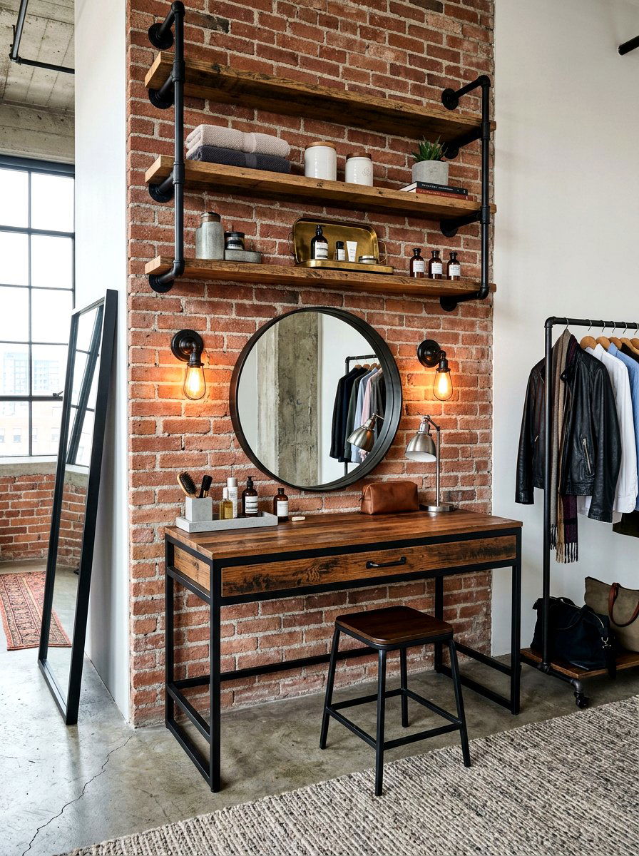Industrial Style Dressing Area - 30 walk in closet vanity ideas