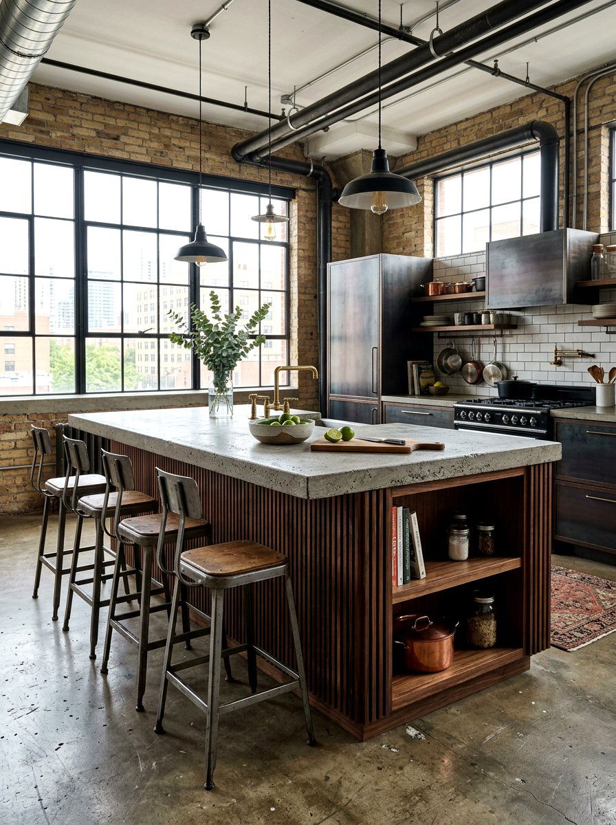 Industrial Style Fluted Kitchen Island - 30 reeded wood kitchen island ideas