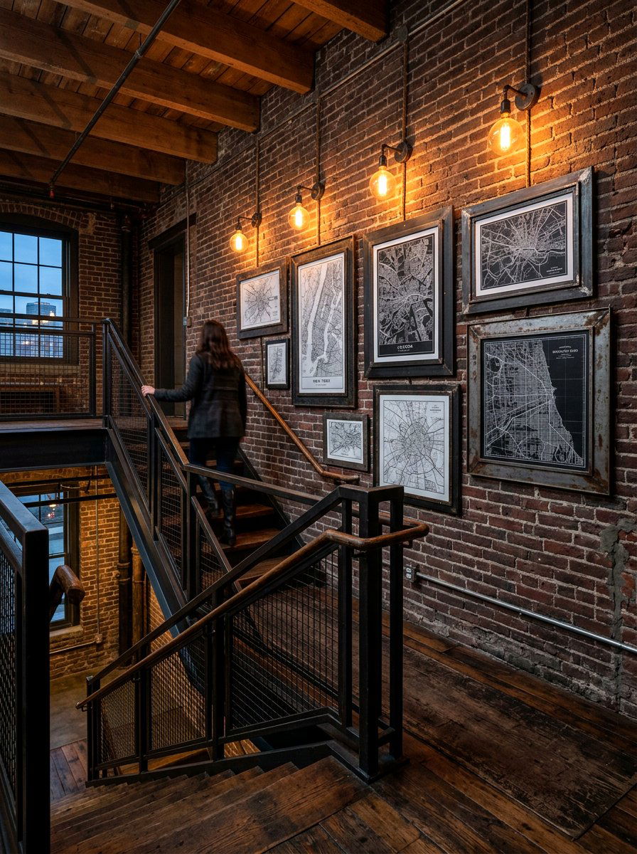 Industrial Style Gallery Wall - 30 stair landing gallery ideas