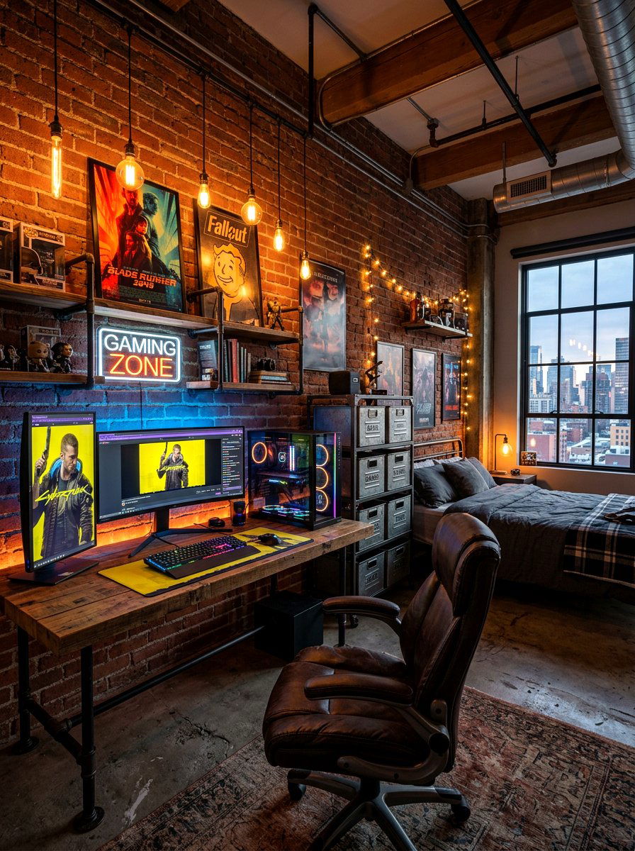 Industrial Style Gaming Bedroom - 30 gamer bedroom ideas