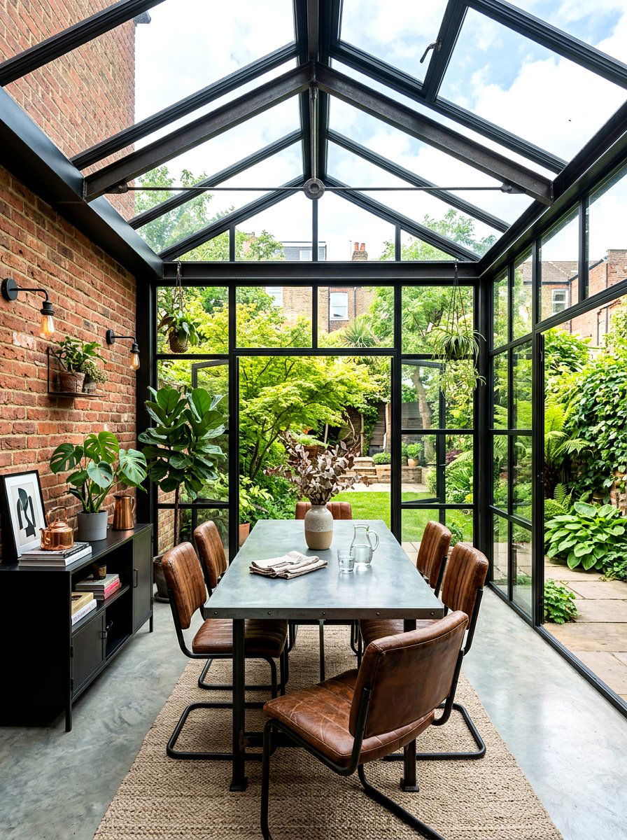 Industrial Style Glass Room - 30 indoor outdoor breakfast room ideas