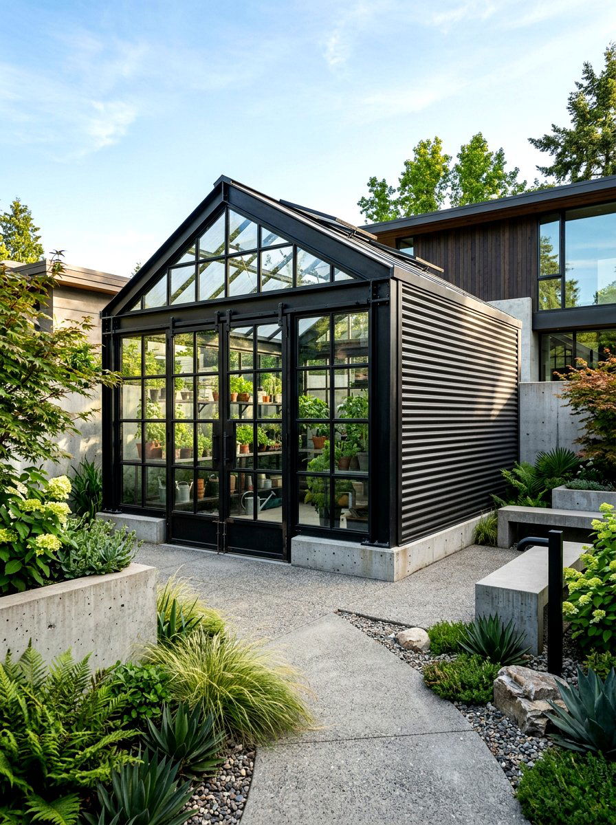 Industrial Style Greenhouse Shed - 30 greenhouse shed combo ideas