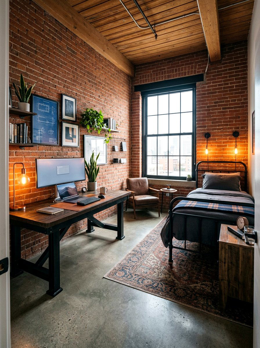 Industrial Style Guest Office Space - 30 guest bedroom office combo ideas