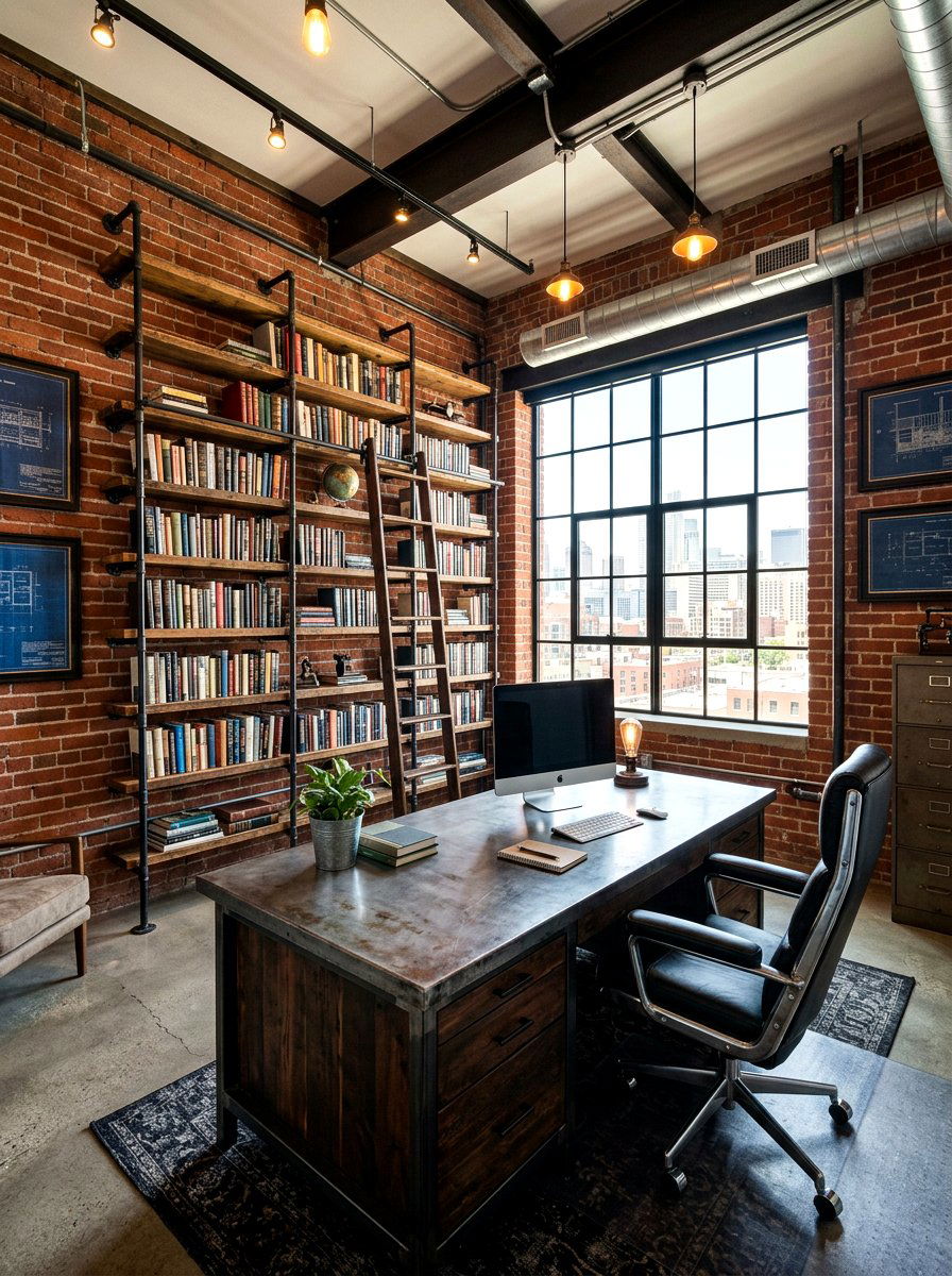 Industrial Style Home Office Library - 30 reading room ideas