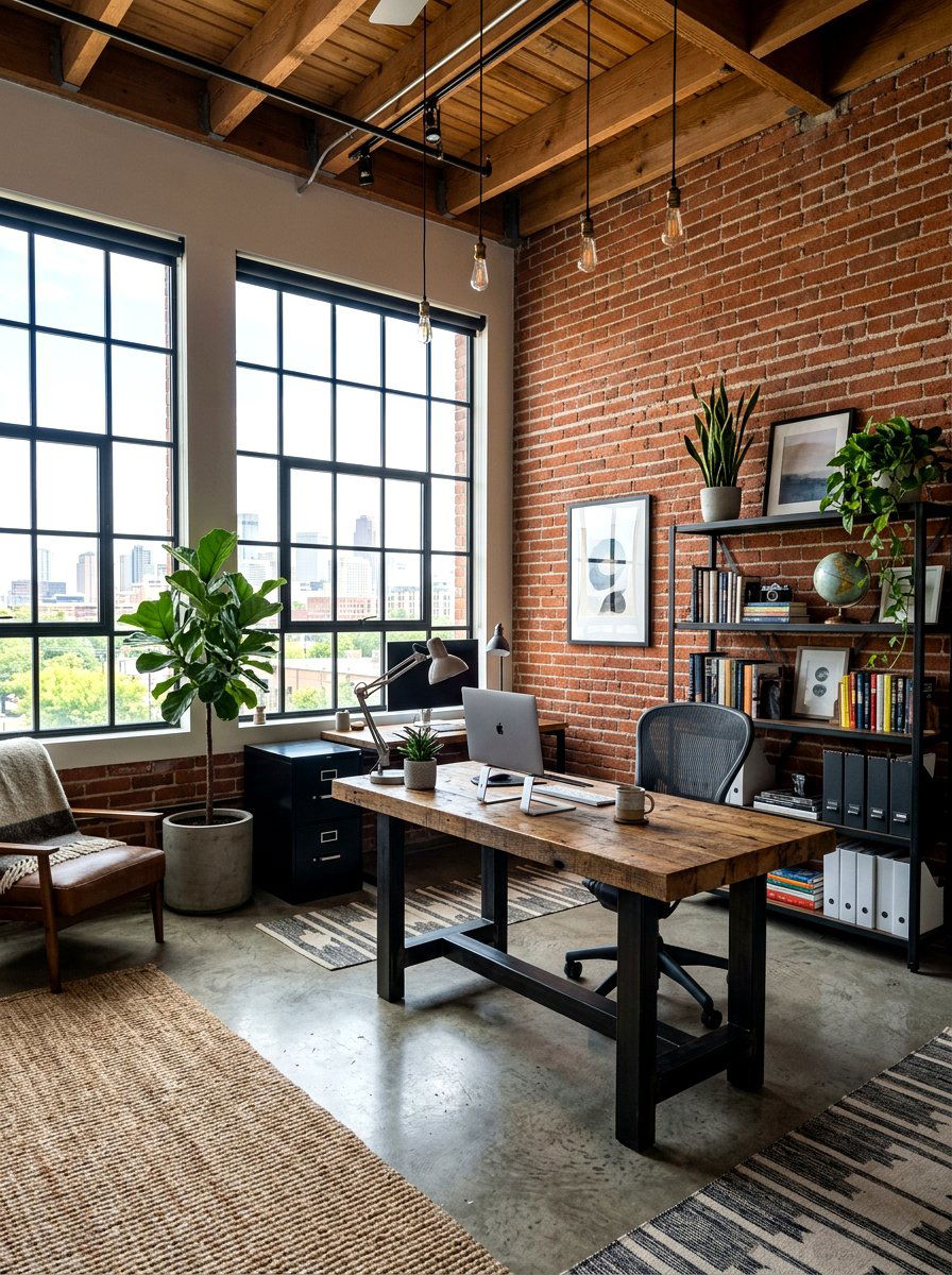 Industrial Style Home Office - 30 private study room ideas