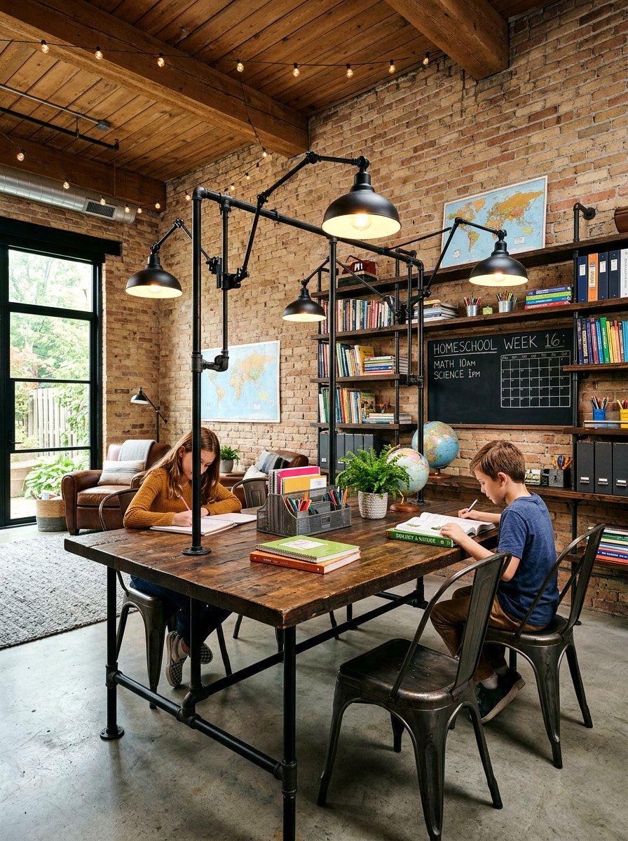Industrial Style Homeschool Space - 30 homeschool room ideas