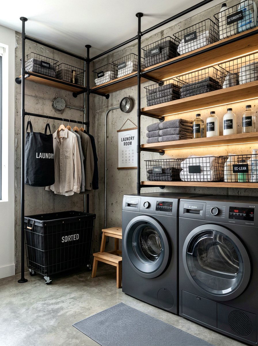 Industrial Style Laundry Closet - 30 laundry closet ideas