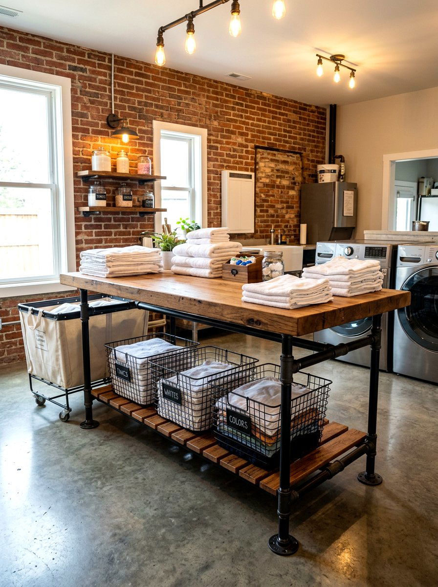 Industrial Style Laundry Folding Table - 30 folding station laundry ideas