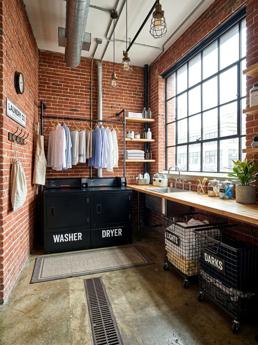 Industrial Style Laundry Room - 30 side by side laundry ideas