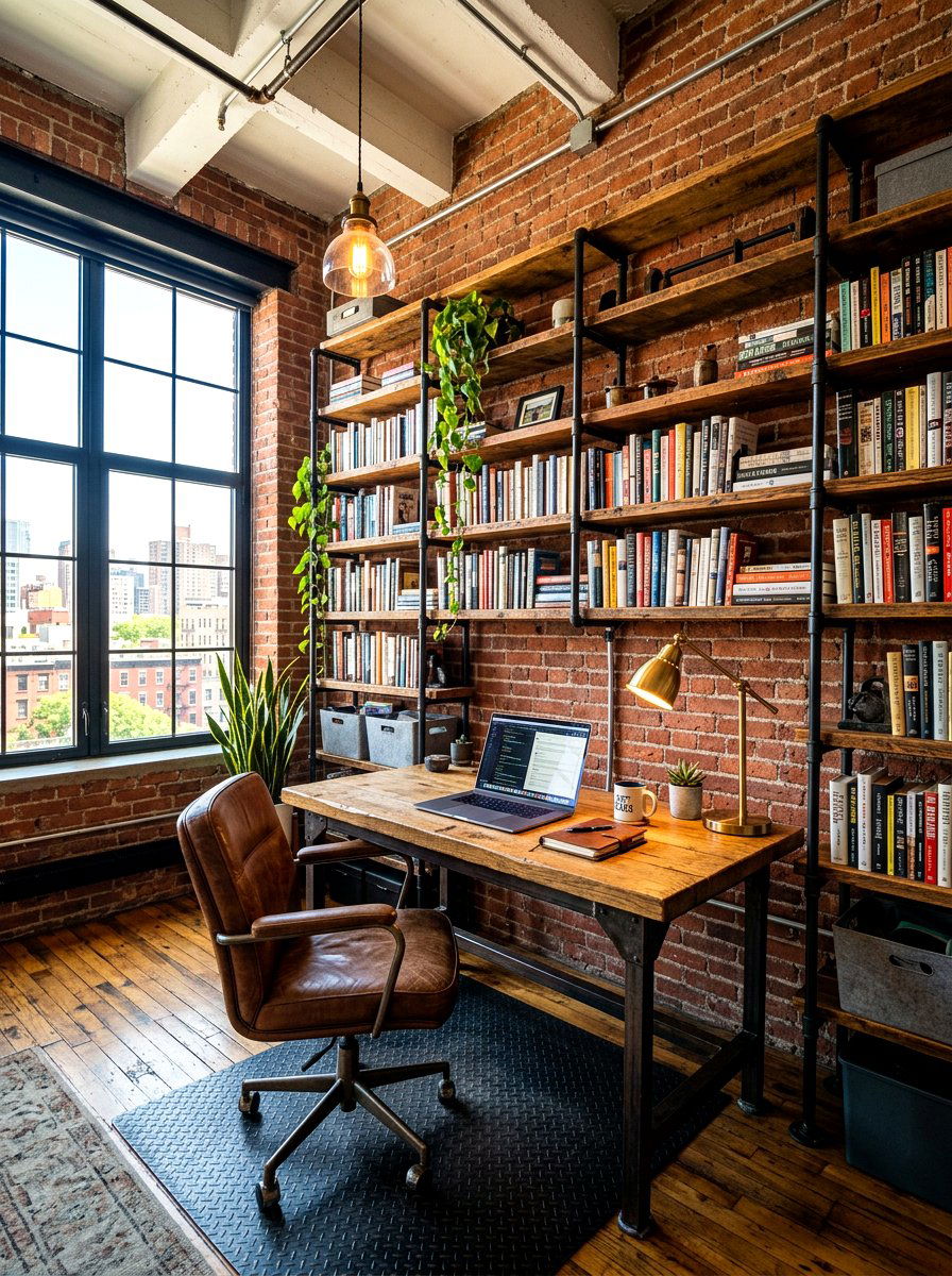 Industrial Style Library Desk - 30 office library combo ideas