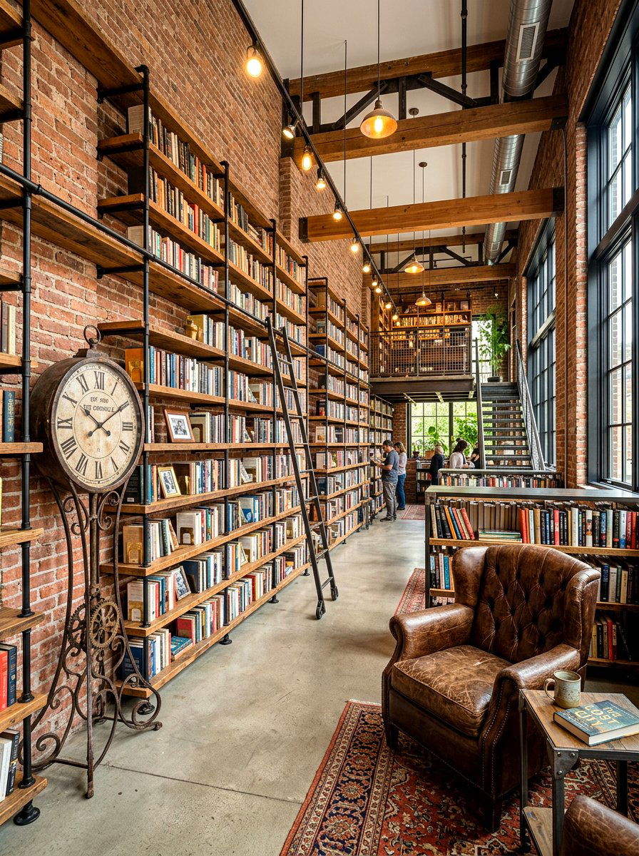 Industrial Style Library - 30 library style living room ideas