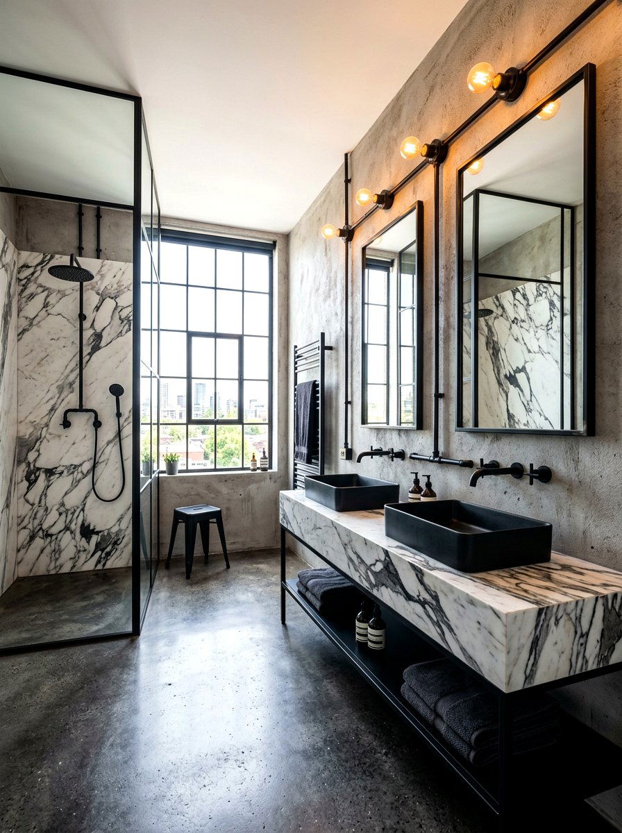 Industrial Style Marble Bathroom - 30 marble bathroom ideas
