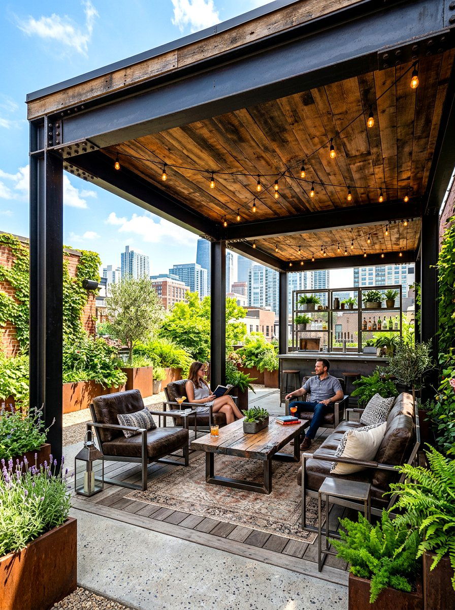 Industrial Style Metal And Wood Lounge - 30 backyard cabana lounge ideas