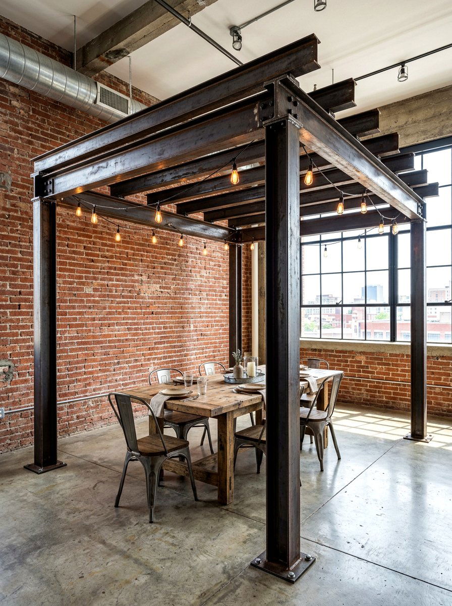 Industrial Style Metal Pergola - 30 backyard dining pergola ideas
