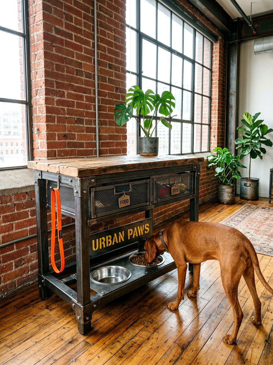 Industrial Style Metal Pet Drawer - 30 pet feeding drawer ideas aesthetic