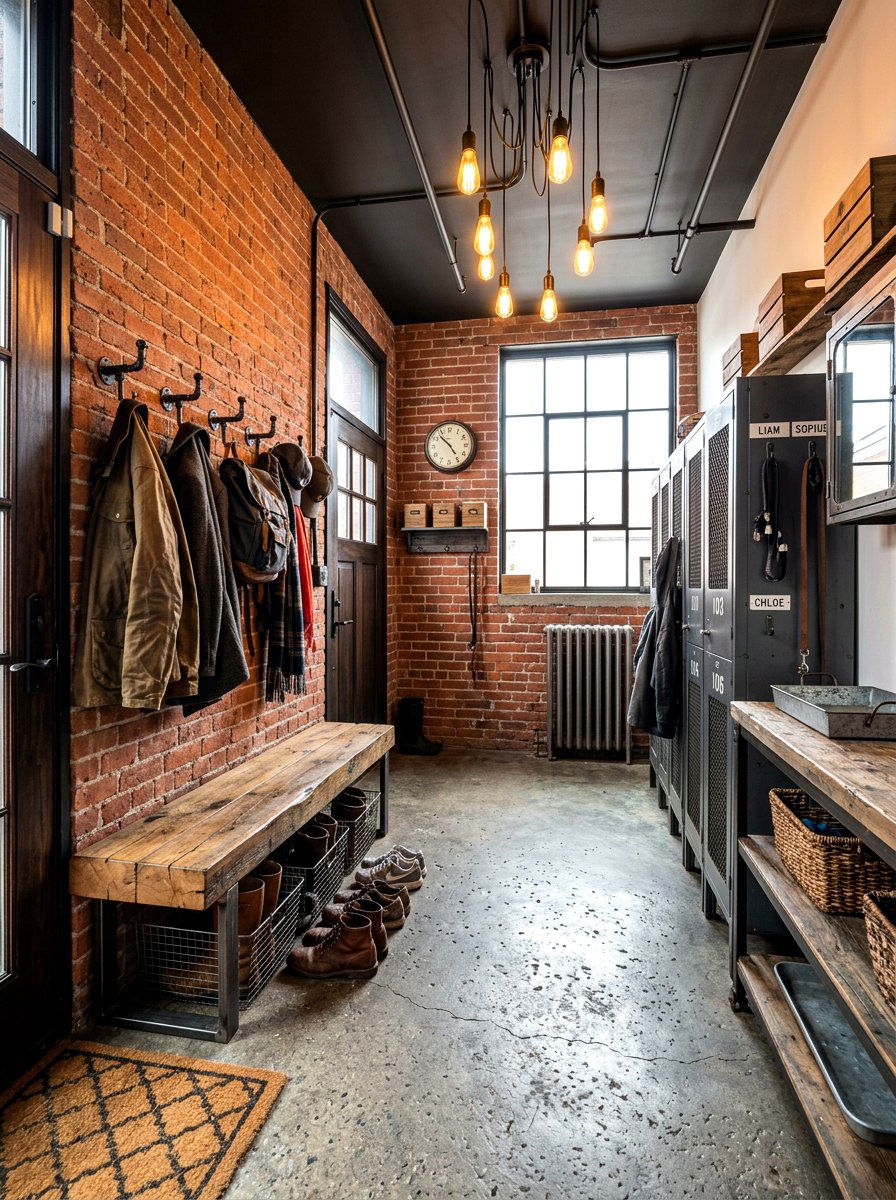 Industrial Style Mudroom - 30 mudroom aesthetic ideas