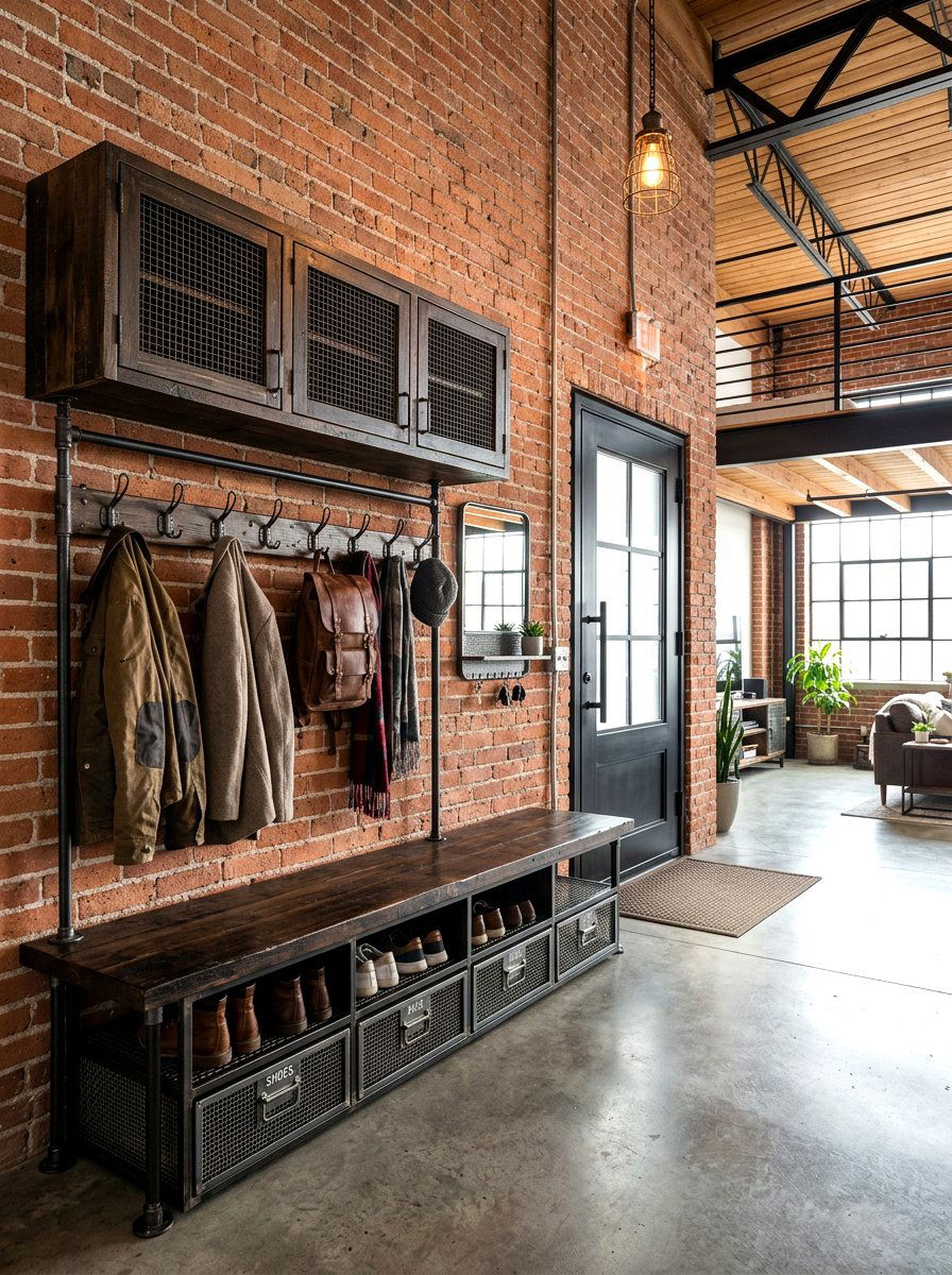 Industrial Style Mudroom - 30 drop zone cabinet ideas