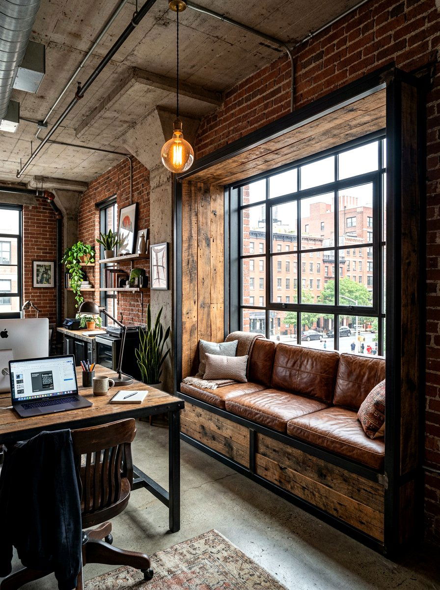 Industrial Style Office Window Seat - 30 office window seat ideas