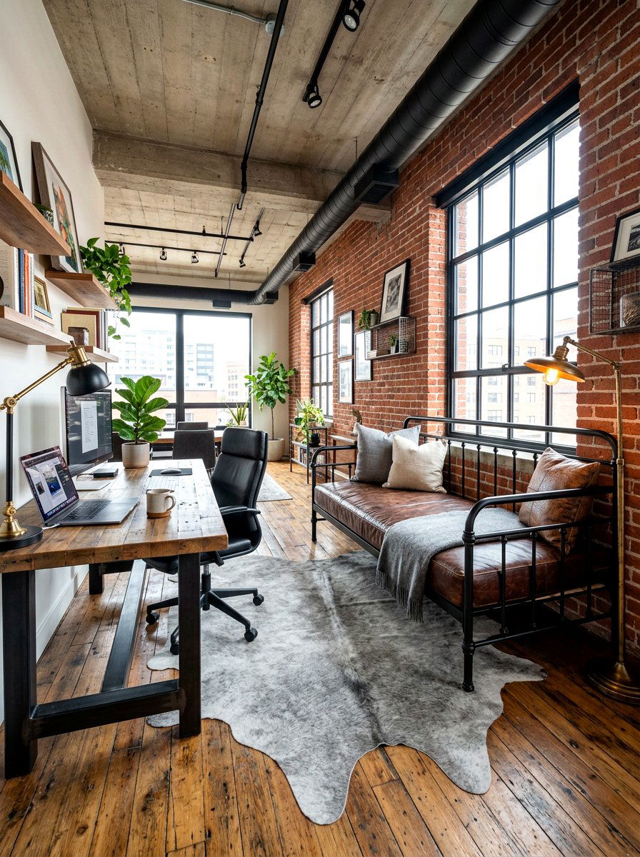 Industrial Style Office With Daybed - 30 daybed office combo ideas