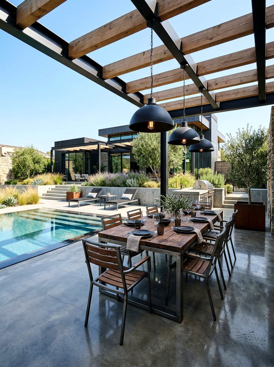 Industrial Style Patio - 30 poolside dining ideas
