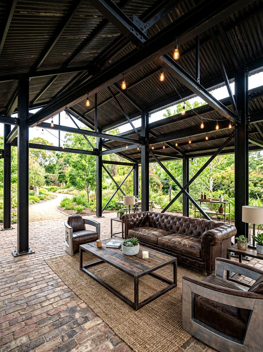 Industrial Style Pavilion - 30 backyard pavilion lounge ideas