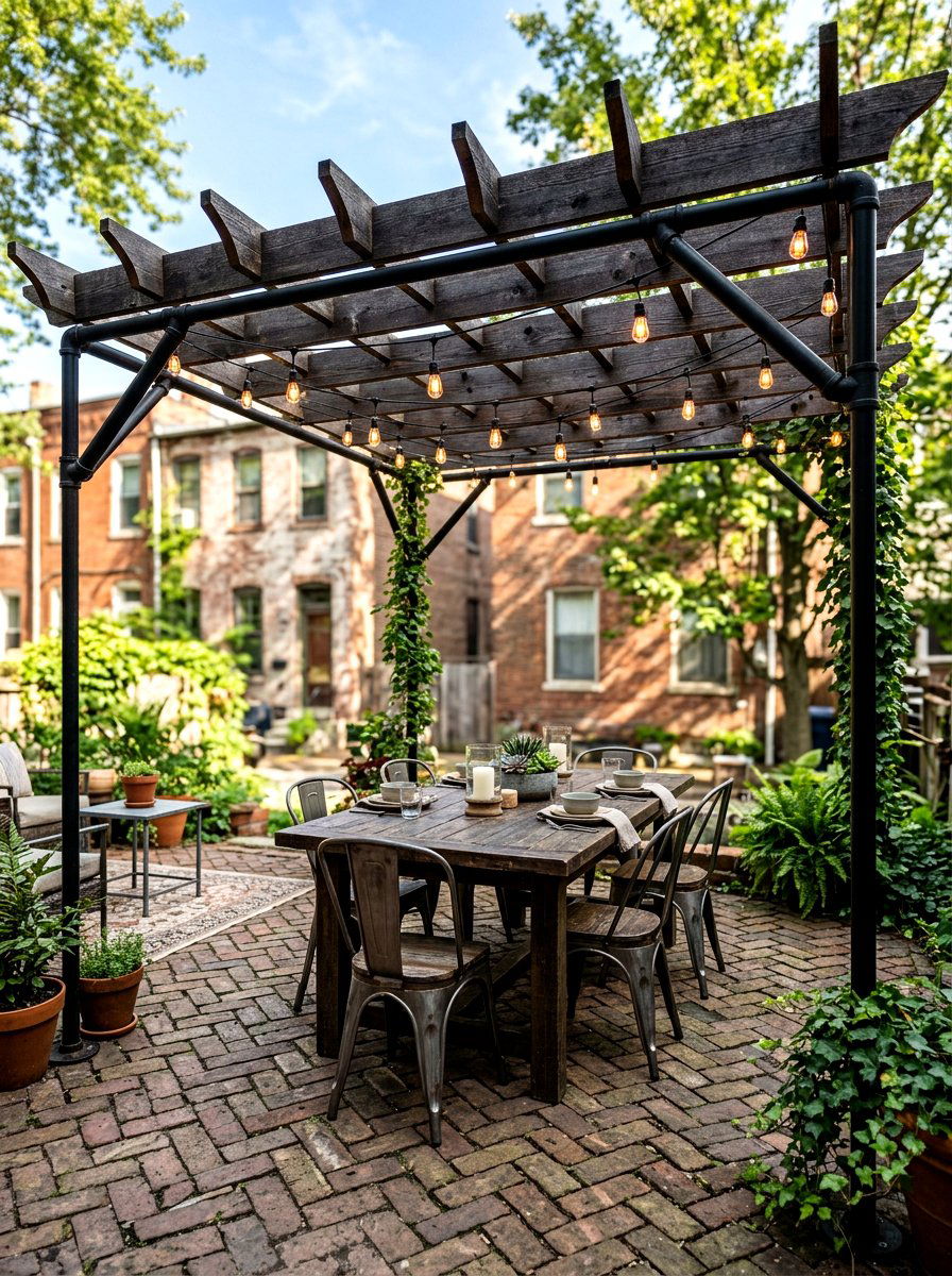 Industrial Style Pergola - 30 outdoor breakfast pergola ideas