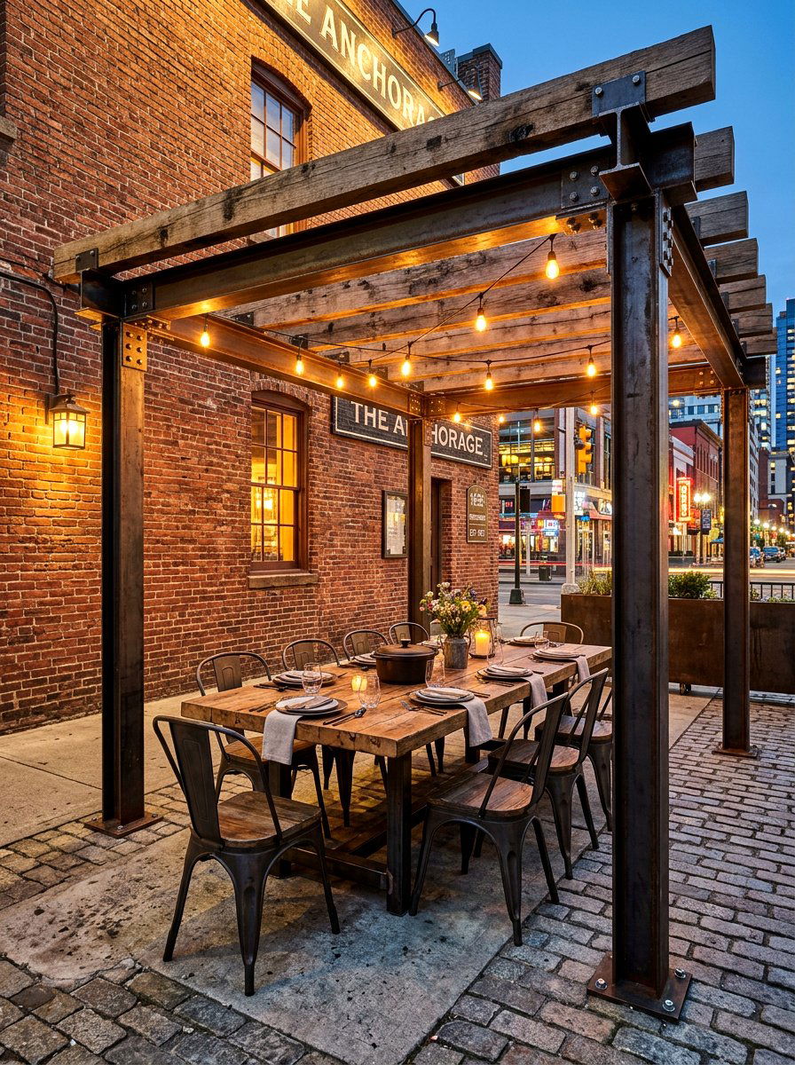 Industrial Style Pergola - 30 pergola dining backyard ideas