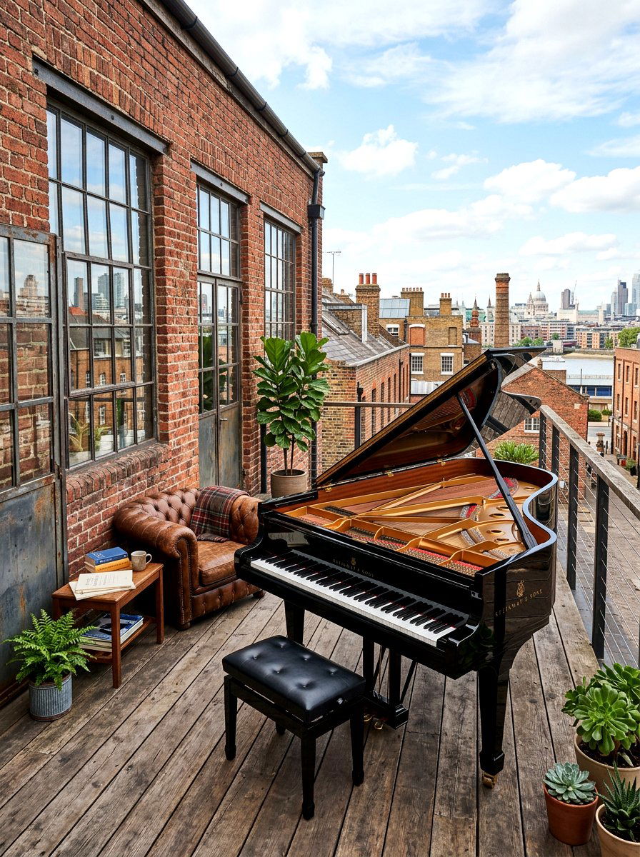 Industrial Style Piano Loft - 30 piano corner ideas