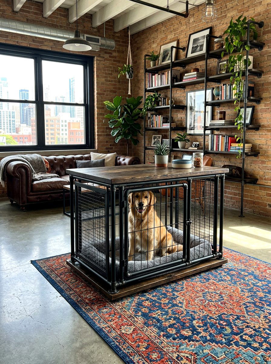 Industrial Style Pipe Dog Crate - 30 dog crate furniture ideas