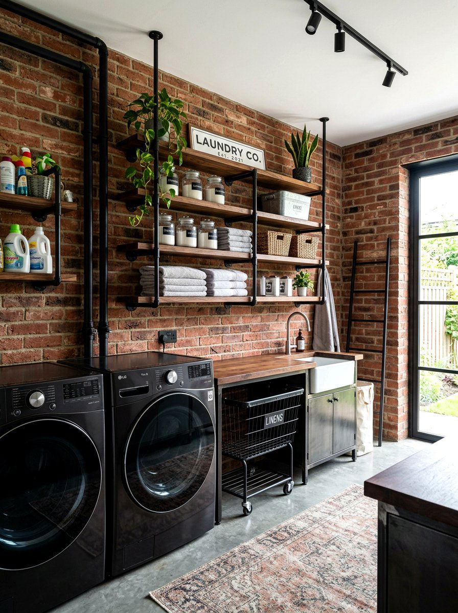 Industrial Style Pipe Shelving - 30 narrow laundry room ideas