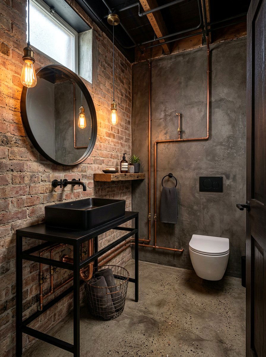 Industrial Style Powder Room - 30 boutique hotel powder room ideas