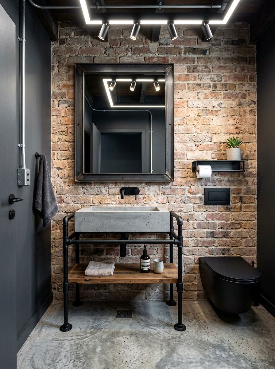 Industrial Style Powder Room - 30 guest powder room decor ideas