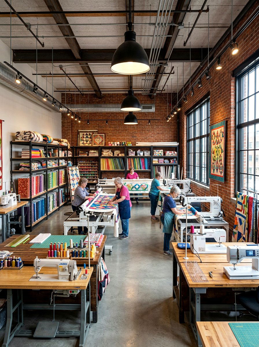 Industrial Style Quilting Workshop - 30 quilting room ideas