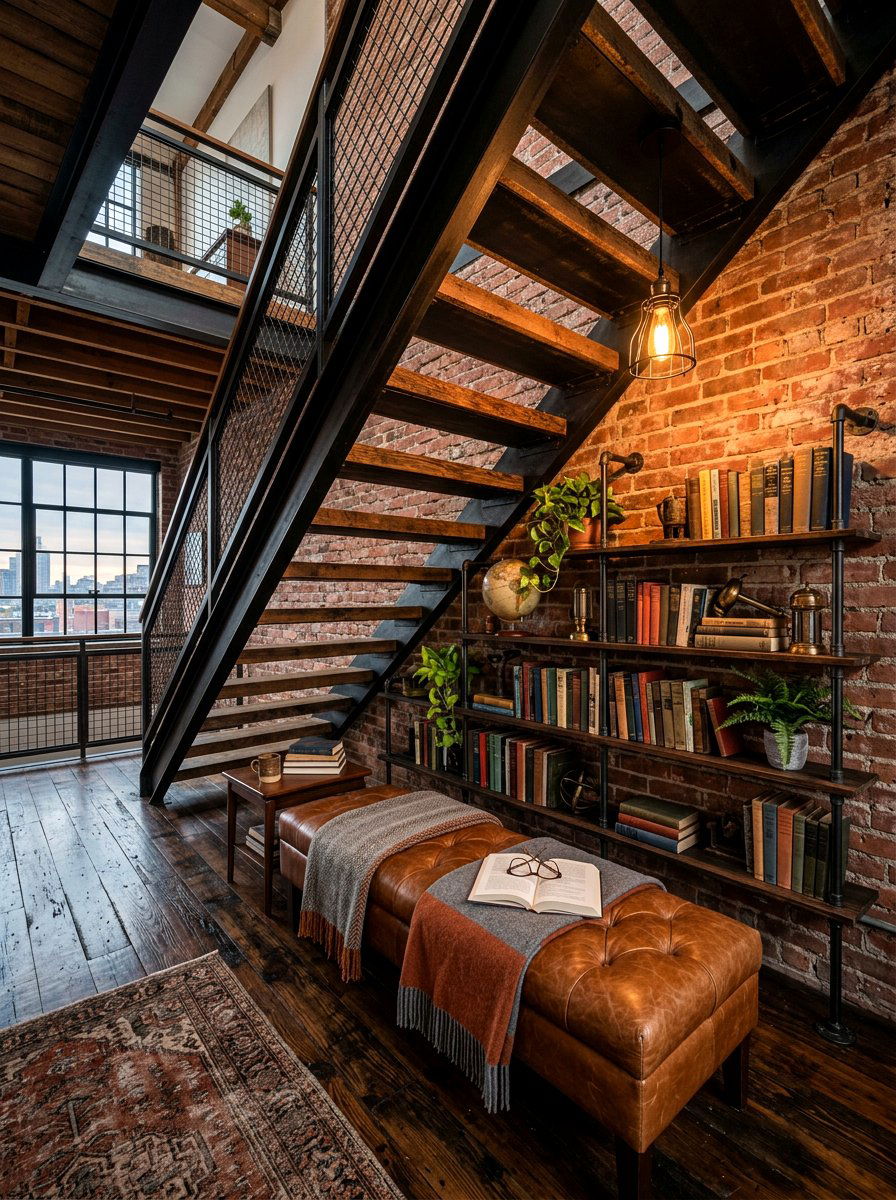 Industrial Style Reading Area - 30 under stairs reading nook ideas