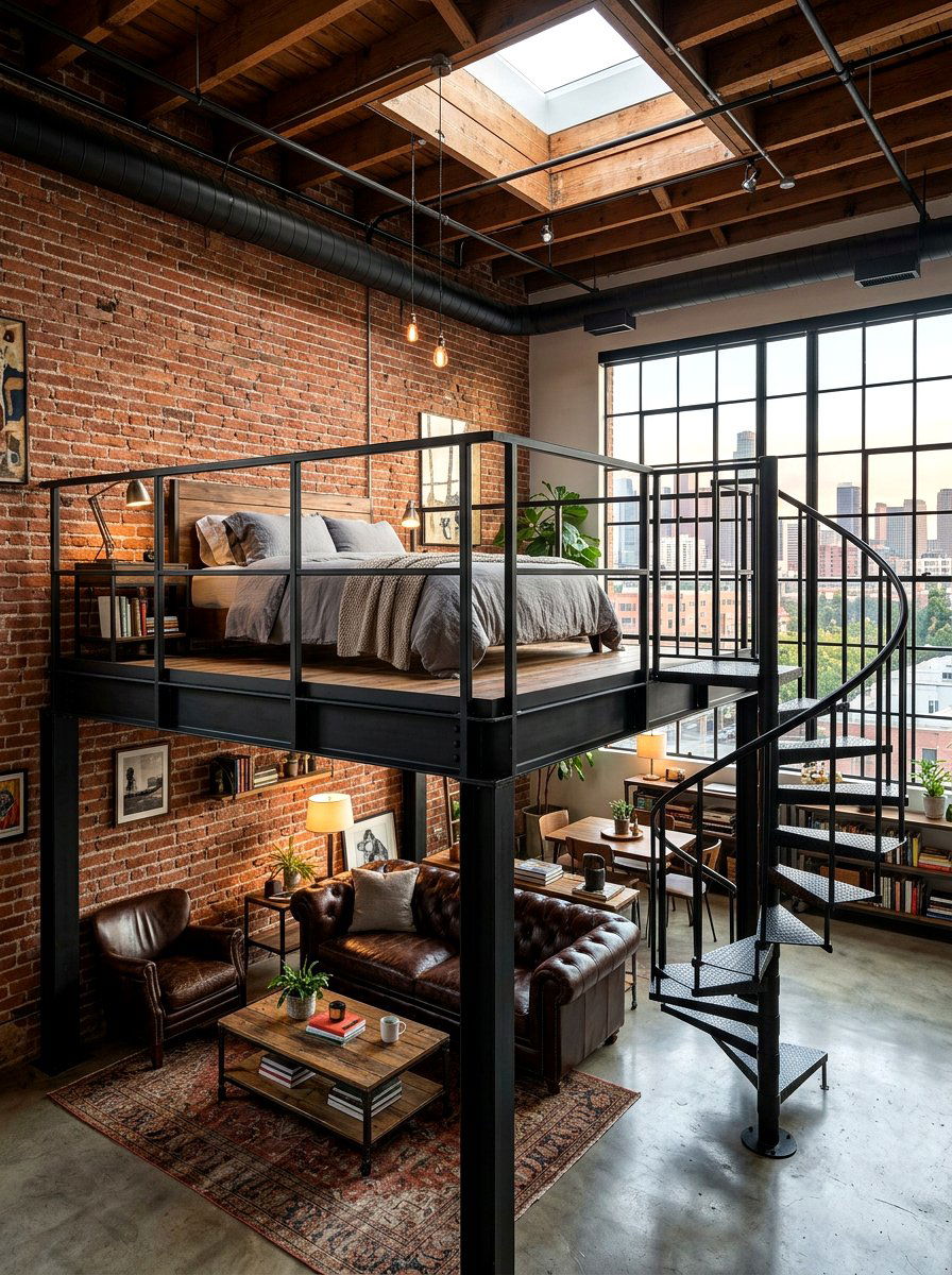 Industrial Style Sleeping Loft - 30 studio sleeping nook ideas