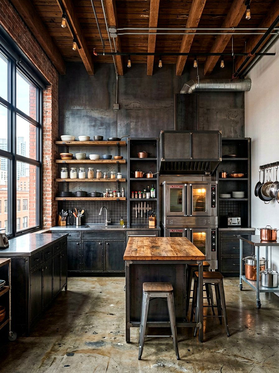 Industrial Style Steel Wall - 30 appliance wall kitchen ideas