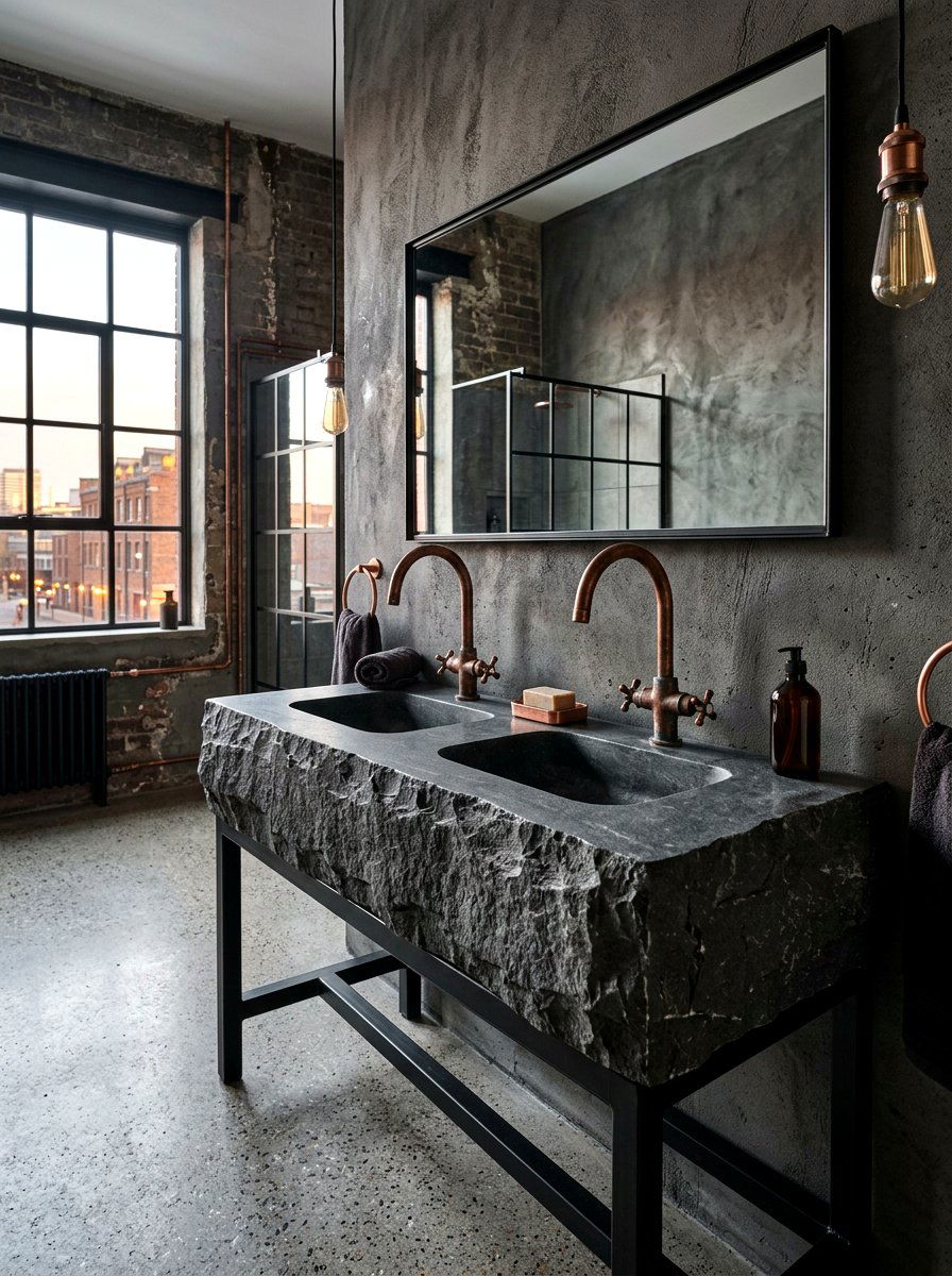 Industrial Style Stone Vanity - 30 integrated stone vanity ideas