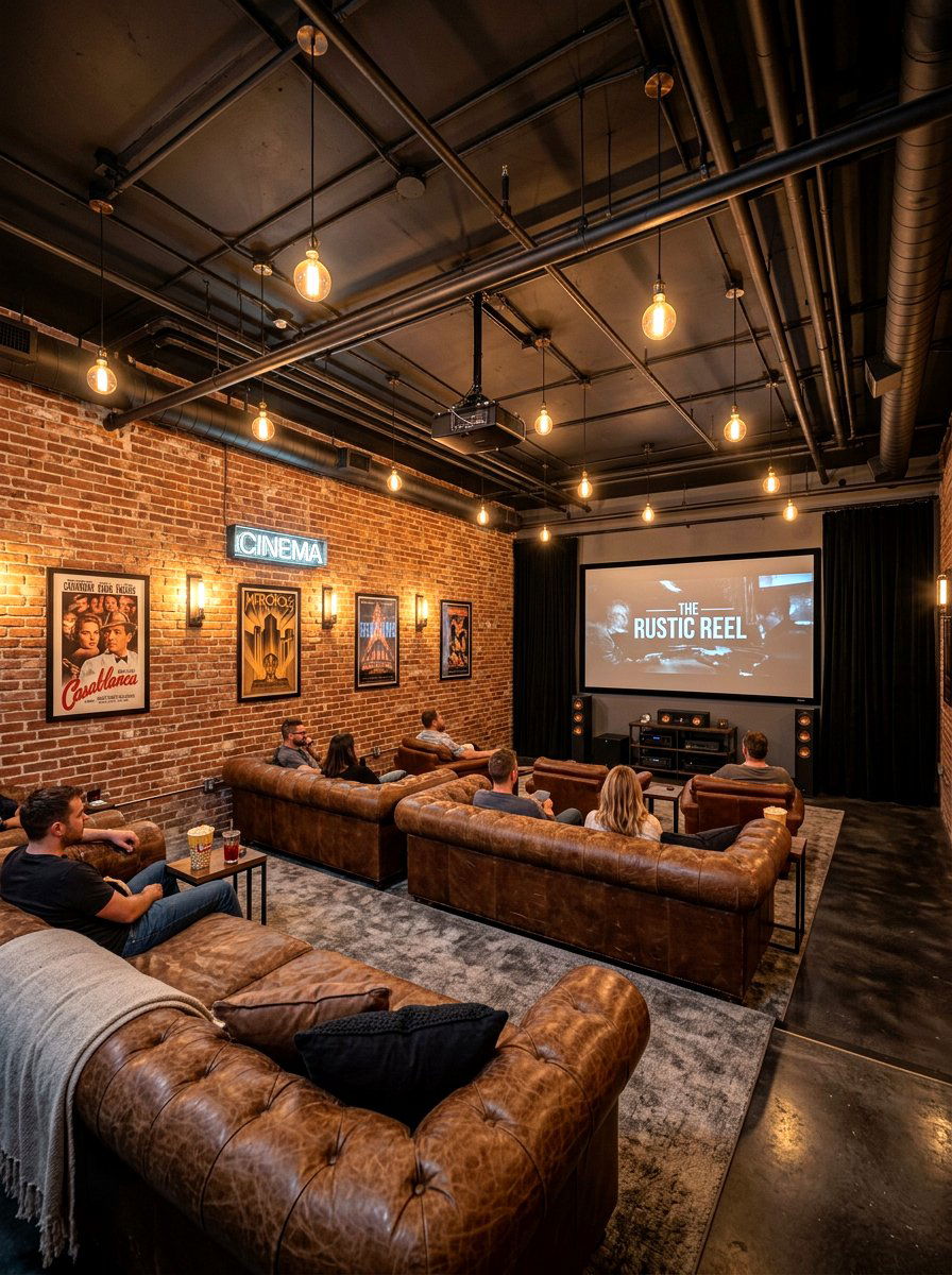 Industrial Style Theater Room - 30 basement theater ideas