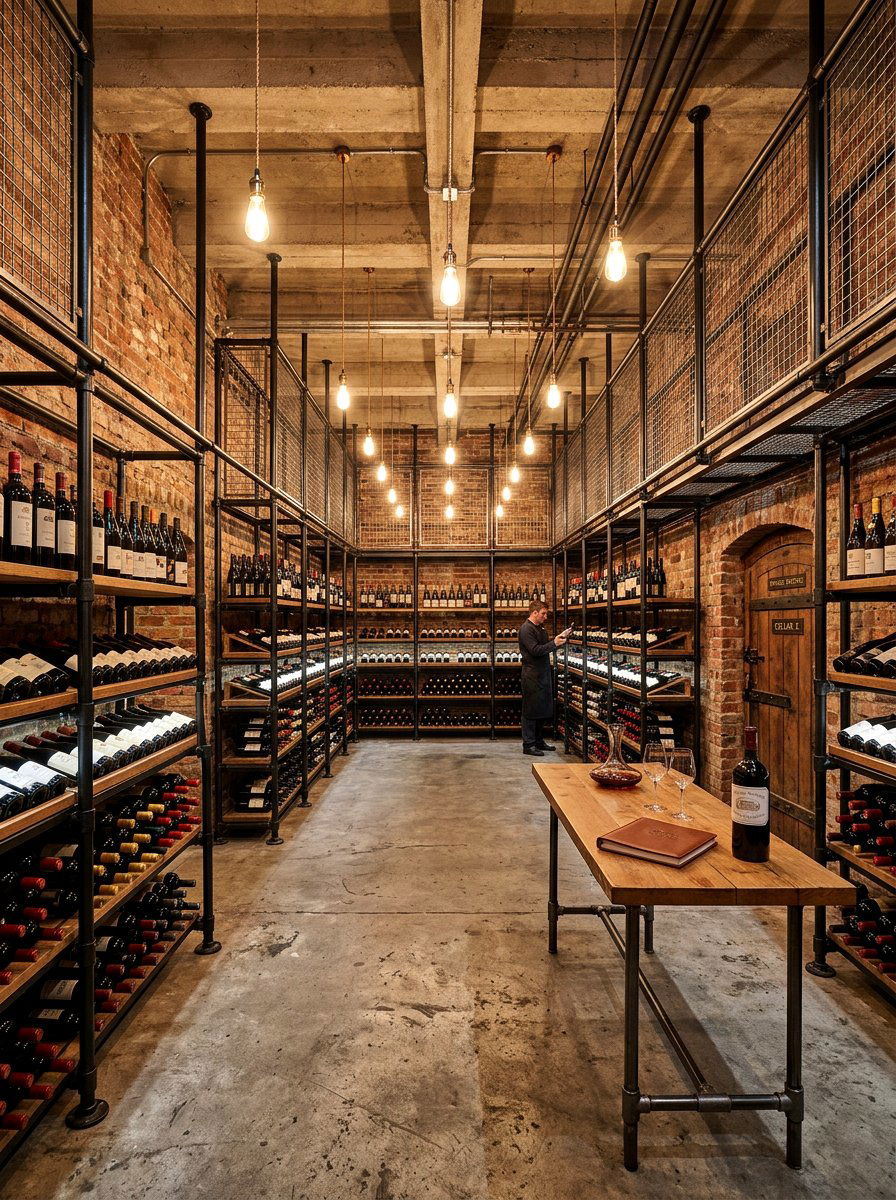 Industrial Style Wine Cellar - 30 basement wine room ideas