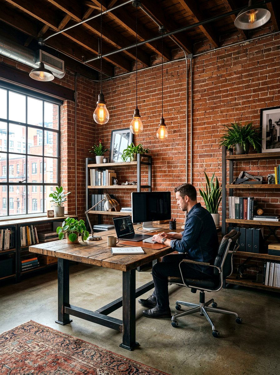 Industrial Style Workspace - 30 moody editor office ideas
