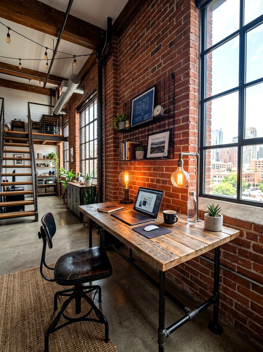 Industrial Style Workspace - 30 cozy office ideas