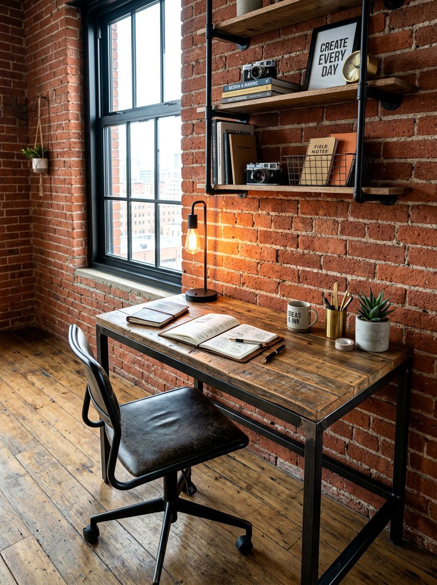Industrial Style Writing Corner - 30 journaling nook ideas