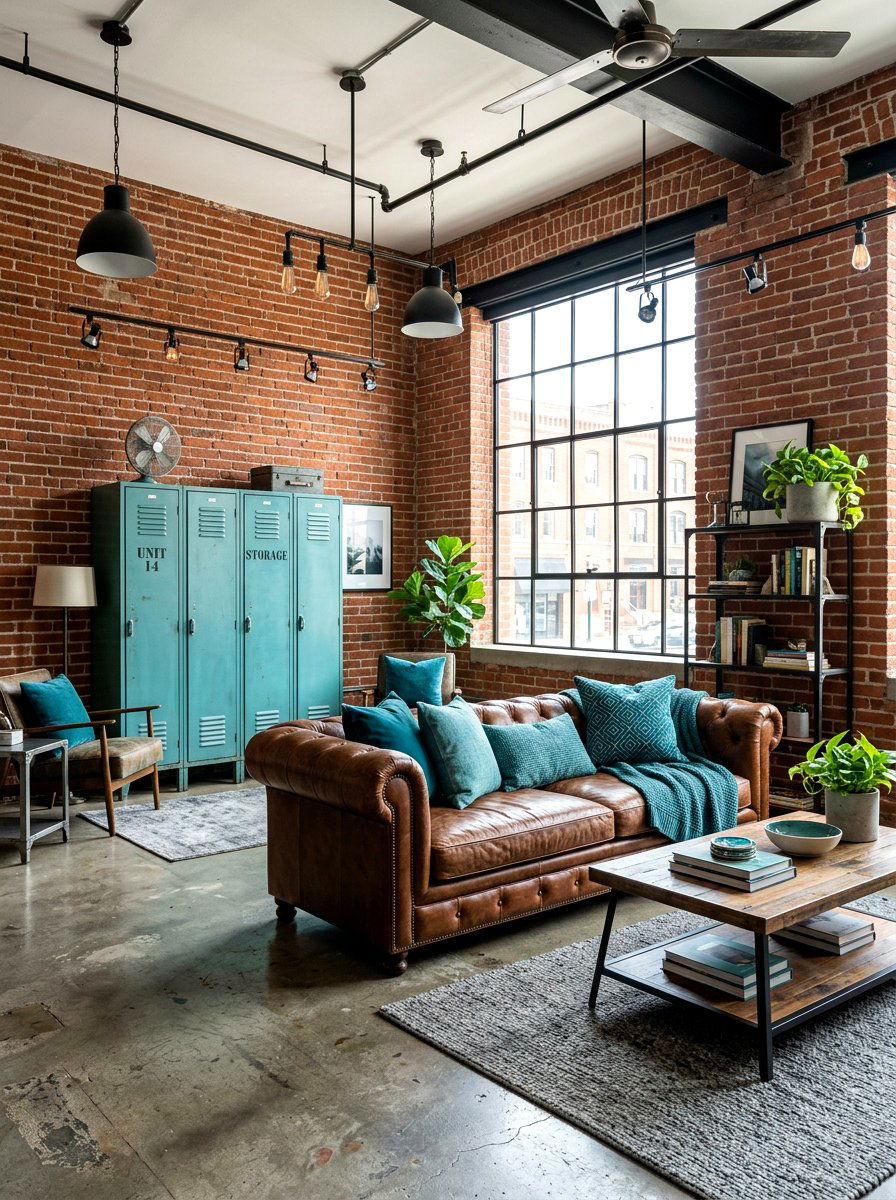 Industrial Teal Living Room - 30 teal living room ideas
