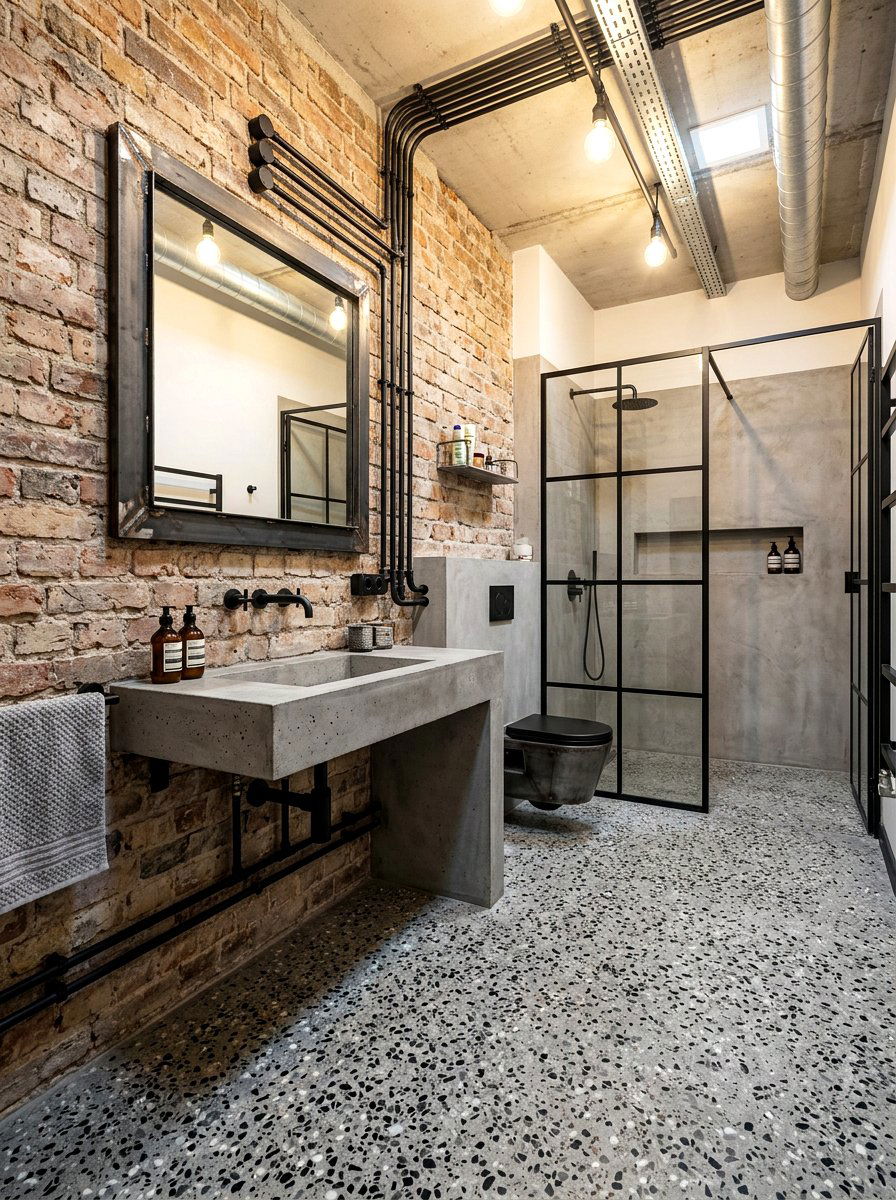 Industrial Terrazzo Bathroom - 30 terrazzo floor bathroom ideas