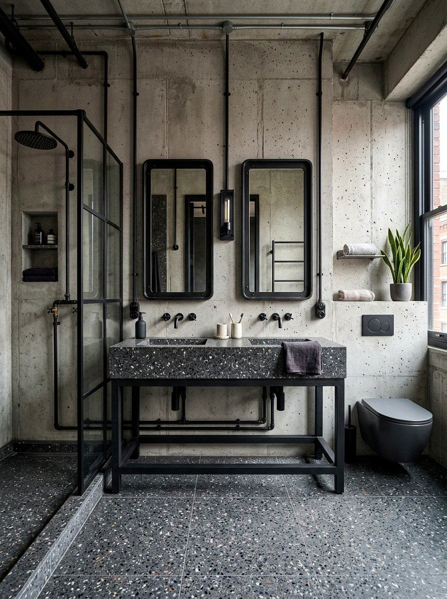 Industrial Terrazzo Vibe - 30 terrazzo bathroom ideas