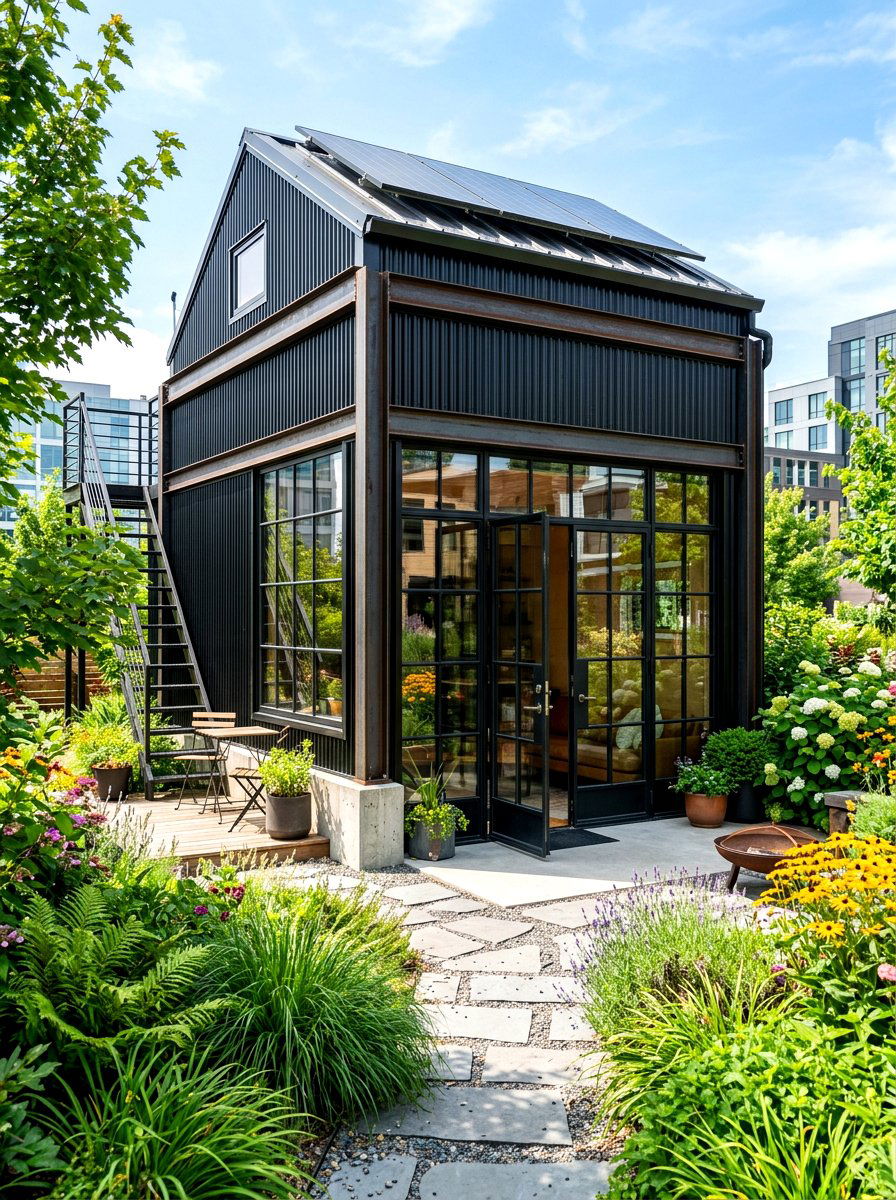 Industrial Tiny House - 30 tiny cottage exterior ideas