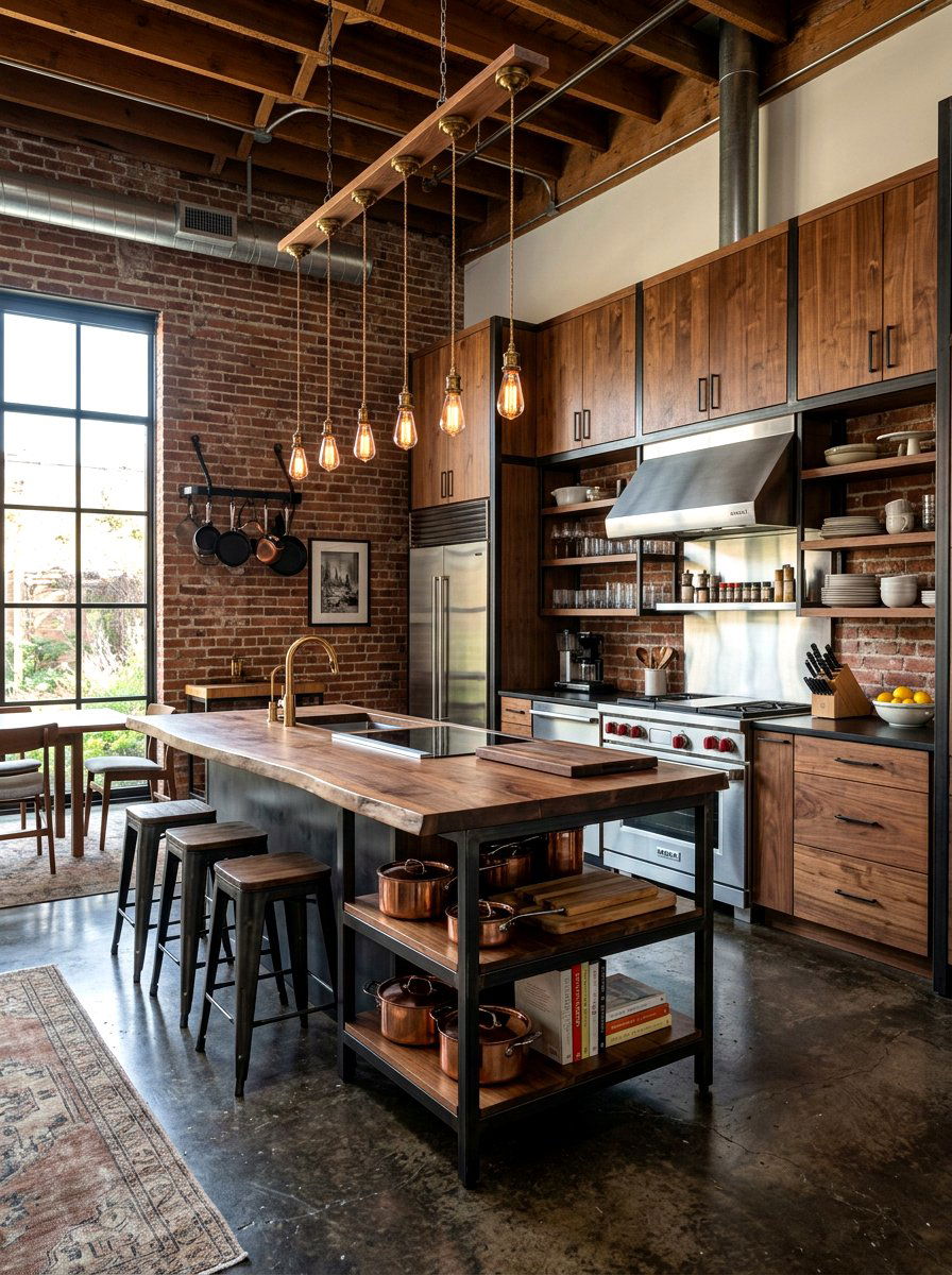 Industrial Walnut Kitchen - 30 walnut kitchen cabinet ideas
