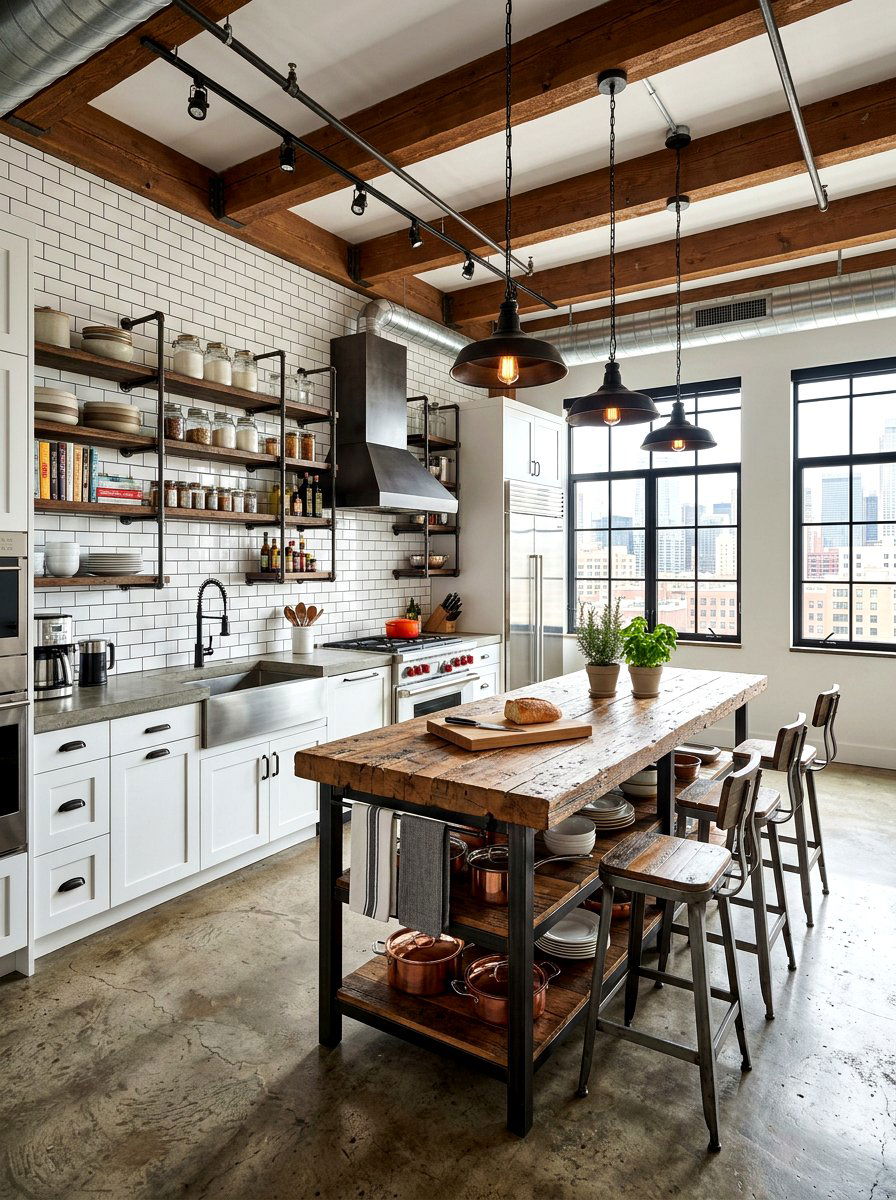 Industrial White Kitchen With Reclaimed Wood - 30 white and wood kitchen ideas